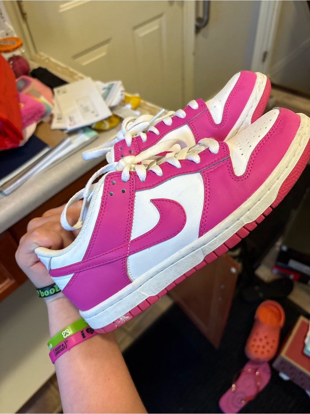Nike Dunks Pink and White Low-Top